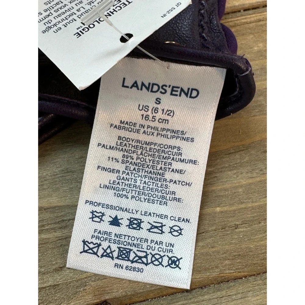 Lands' End Gloves EZ Touch Leather Spandex Womens S Purple NWT